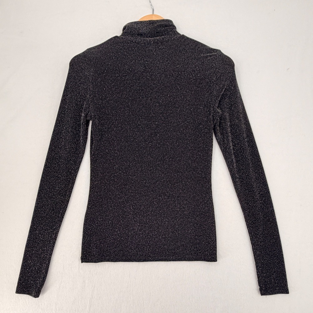 H&M Turtleneck Top Womens Size S Black Silver Metallic Knit Shimmer Long Sleeve